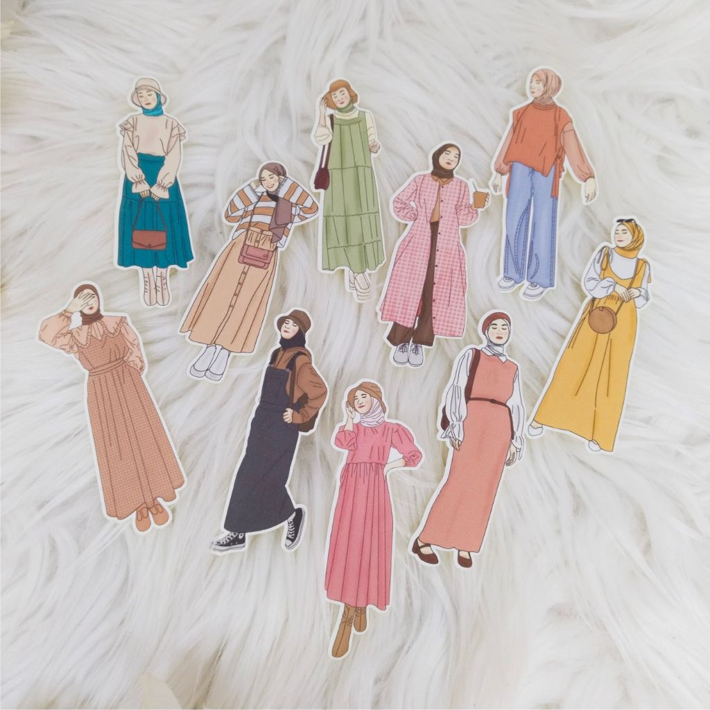 

ZIBA-A011 10pcs Die cut Stiker Woman-Hijab #3 untuk journal/scrapbook