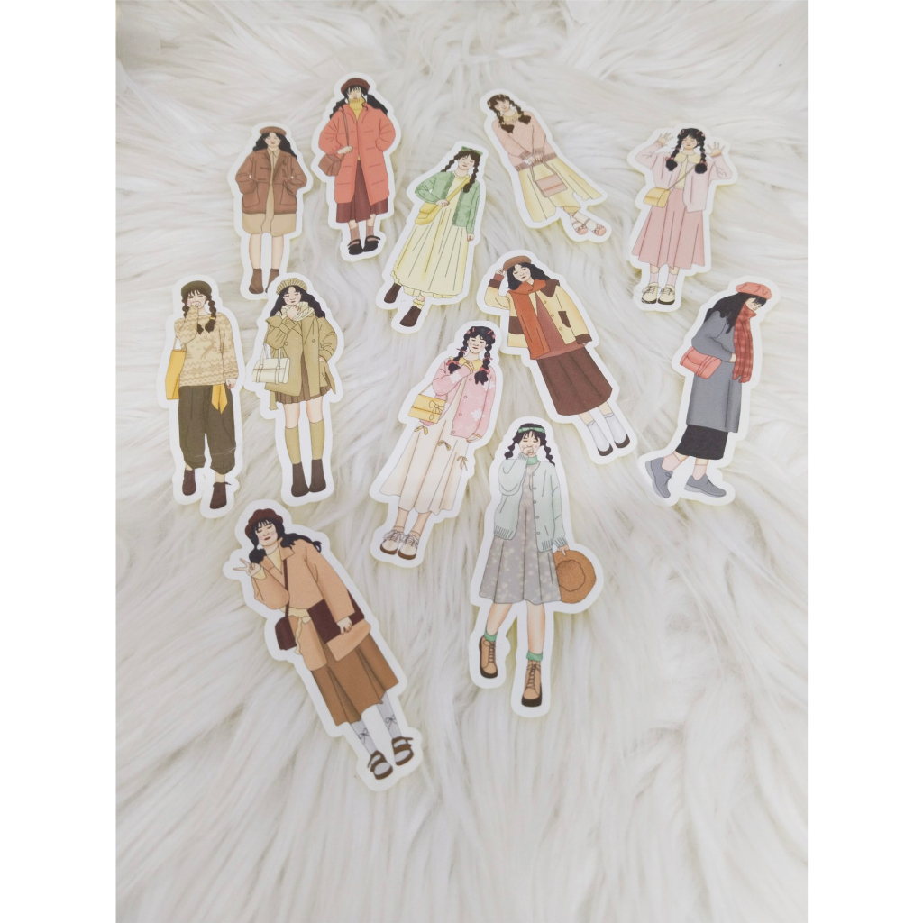 

ZIBA-A015 12pcs Die cut Stiker Cute-girls #1 untuk journal/scrapbook