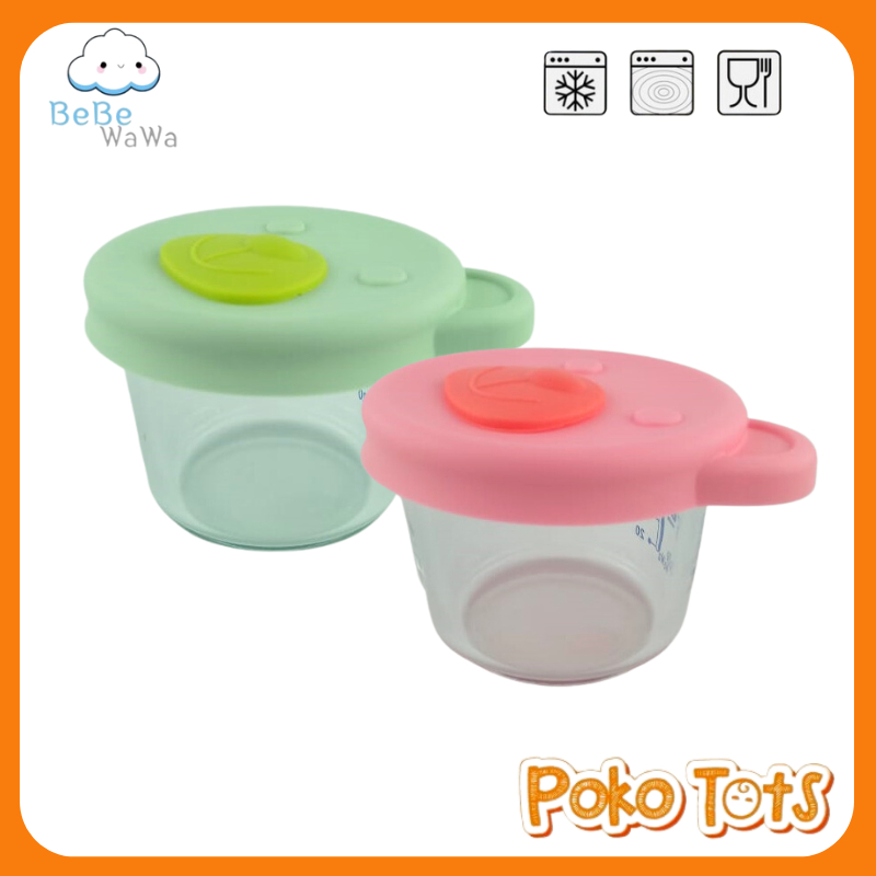 Bebe Wawa Glass Food Container 160ml Isi 2pcs BW007-1 Tempat Makanan Bayi