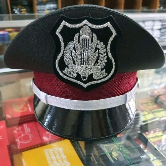 Pet PDH Security Coklat - Pet Satpam Coklat Lis Putih | Pet Satpam PDH Coklat | Topi PDH satpam cokl