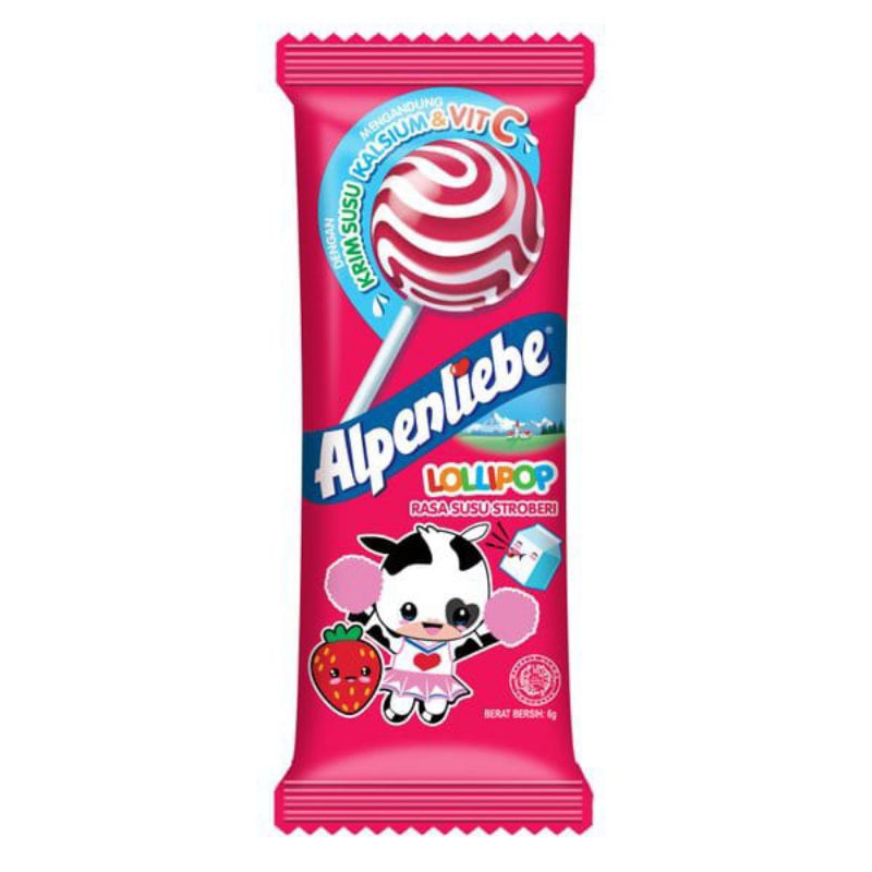 

Alpenliebe Lolipop Rasa Susu Strawberry 10,5g x 24 (kemasan renceng)