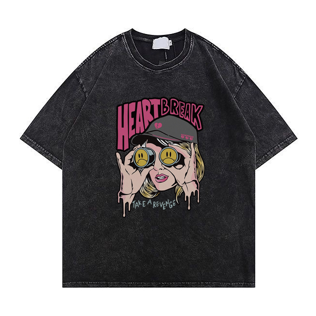 RDGF OVERSIZE WASHED T-Shirt fashion Heart Break kaos  katun Hitam/A0919