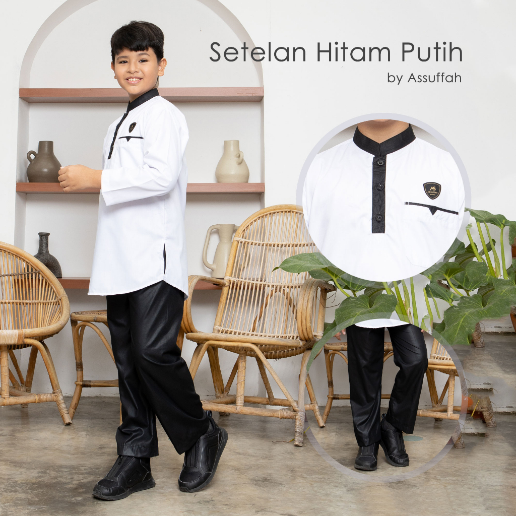 Setelan Baju Koko Anak Hitam Putih 1-14 Tahun Ahsan Series Original Assuffah