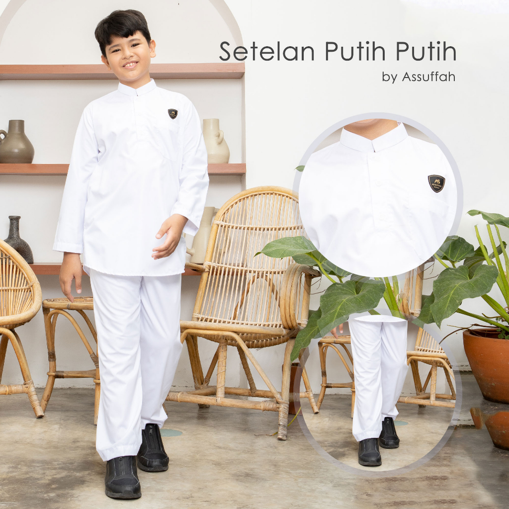 Setelan Baju Koko Anak Hitam Putih 1-14 Tahun Ahsan Series Original Assuffah