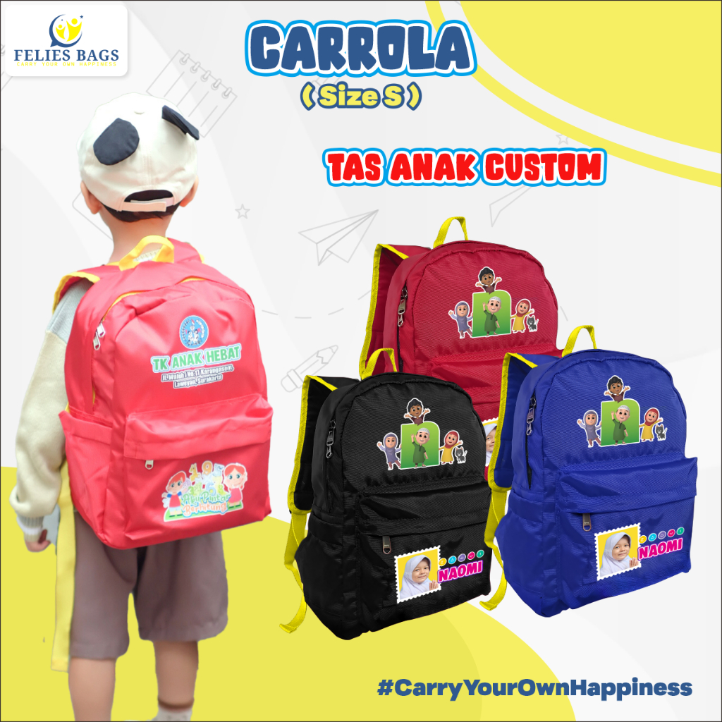 Tas Ransel Anak NUSSA RARA Custom Nama + Foto | Felies Bags Tas Anak Custom CARROLA-S