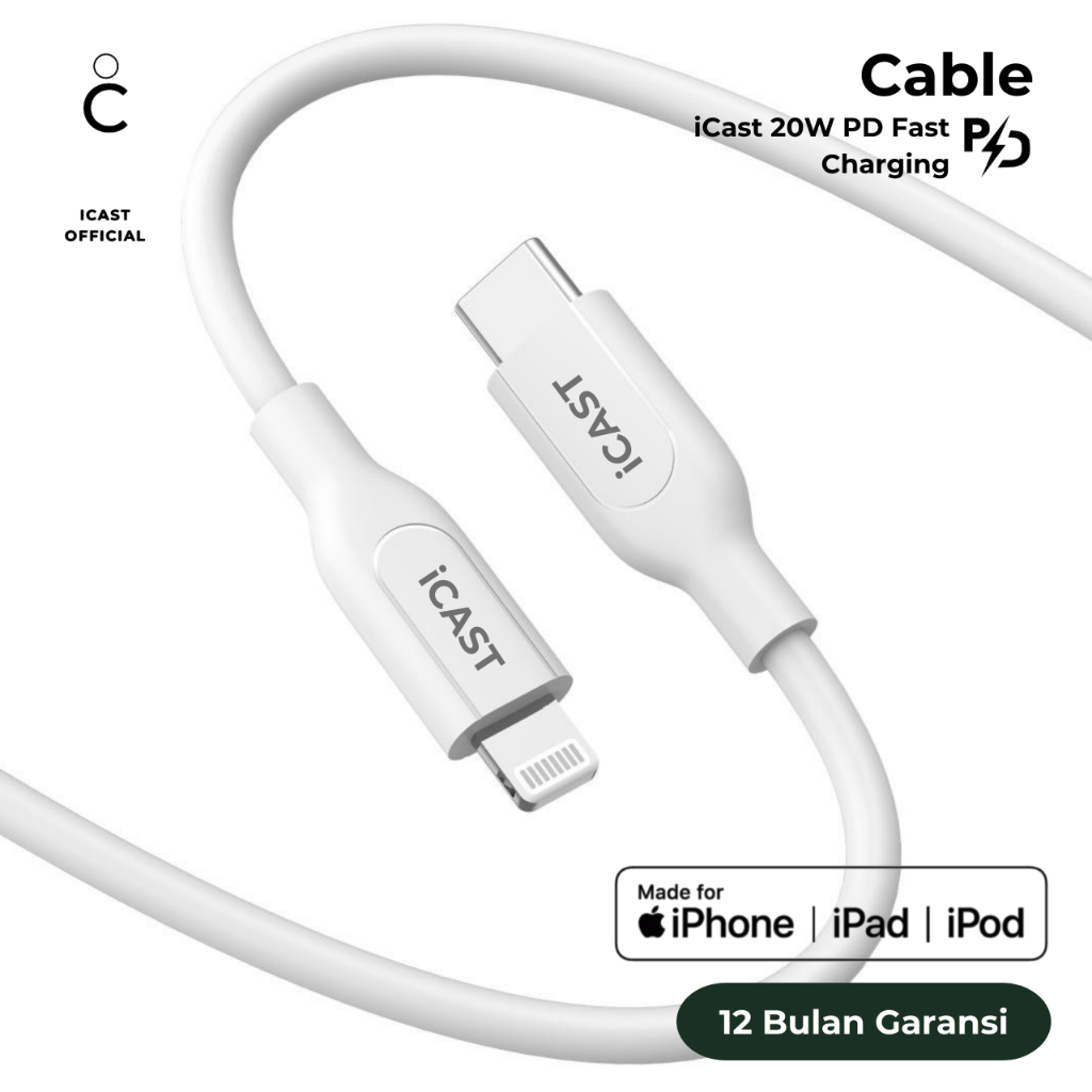 Kabel iPhone Fast Charging iCast MFi USB C To Lightning