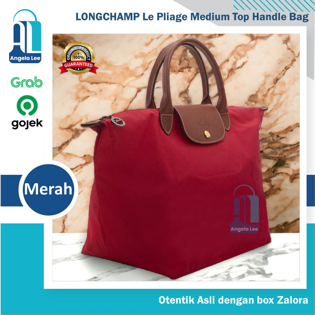 Longchamp Le Pliage Medium Top Handle Bag Prune Tas Wanita Merah