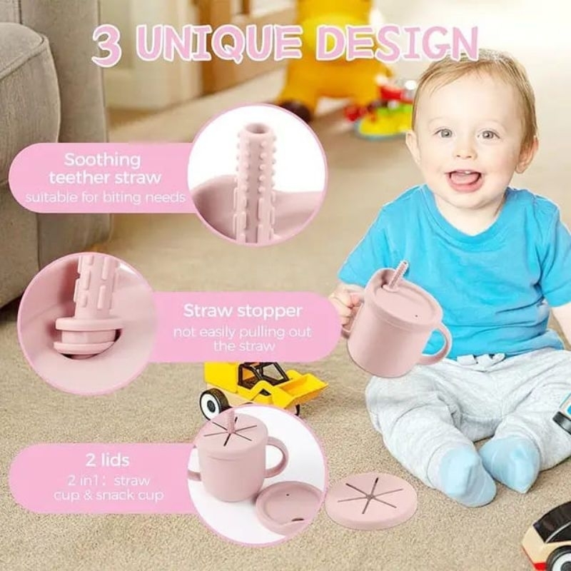 Silicone cup and snack cup 4in1 for baby kids / Gelas silikon snack bayi multifungsi anti tumpah 250 ml