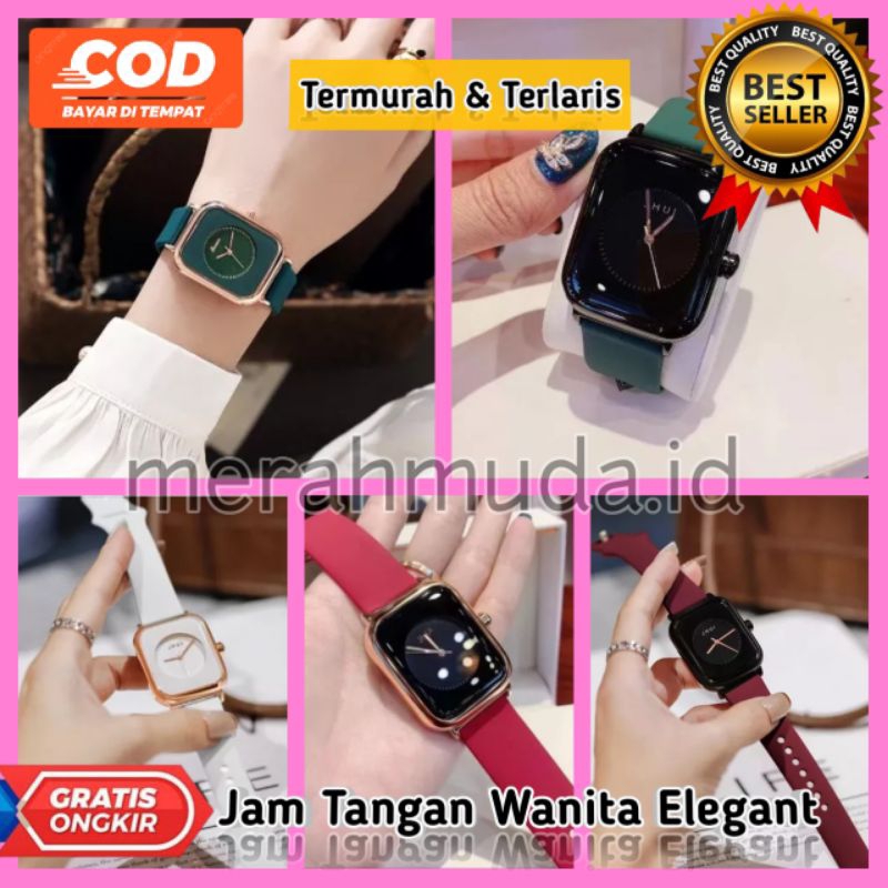 MMD Jam Tangan Wanita Pria Couple Analog Strap Rubber Kotak Persegi Elegant Keren Kekinian 0028 Anak