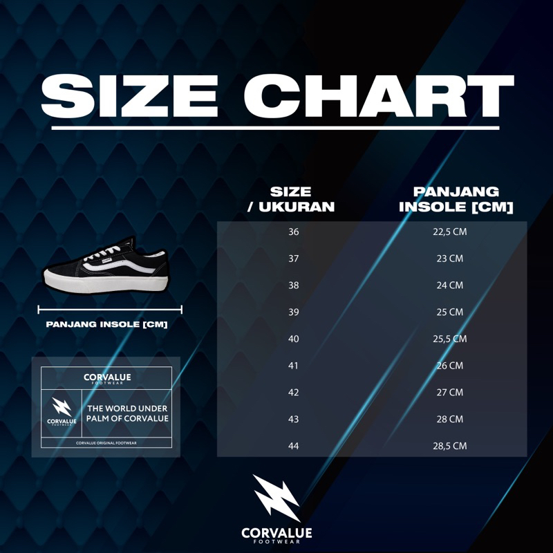SEPATU CORVALUE FOOTWEAR - Sepatu Sneakers Kasual Pria Wanita Oldskool black white Original