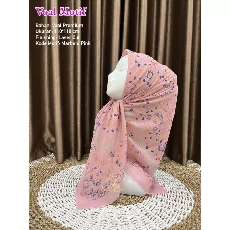 HIJAB SEGIEMPAT VOAL MOTIF MARBETO PINK
