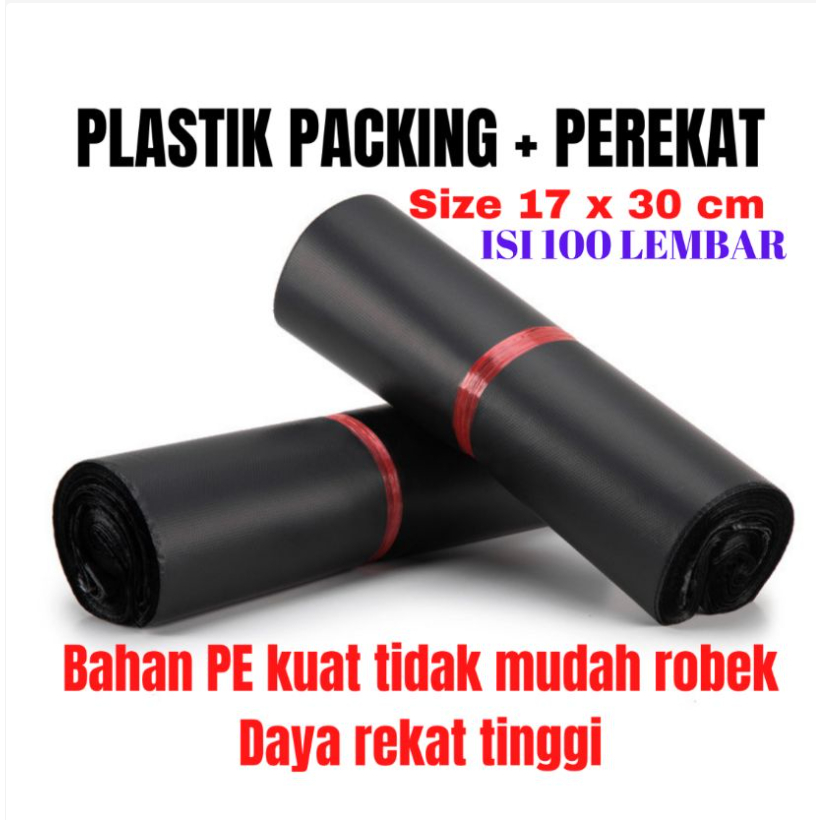 Plastik Polymailer 17x30 20x40 30x40 Packing Online Hitam Olshop Perekat Lem Bahan PE Isi 100 pcs