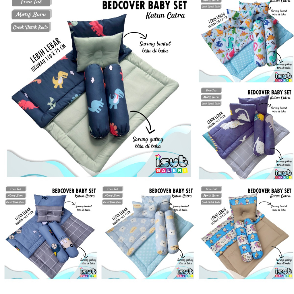 ISUT GALERI - Bedcover Bayi Set Bantal Guling Katun | BABY GIFT | KADO BAYI | READY STOCK