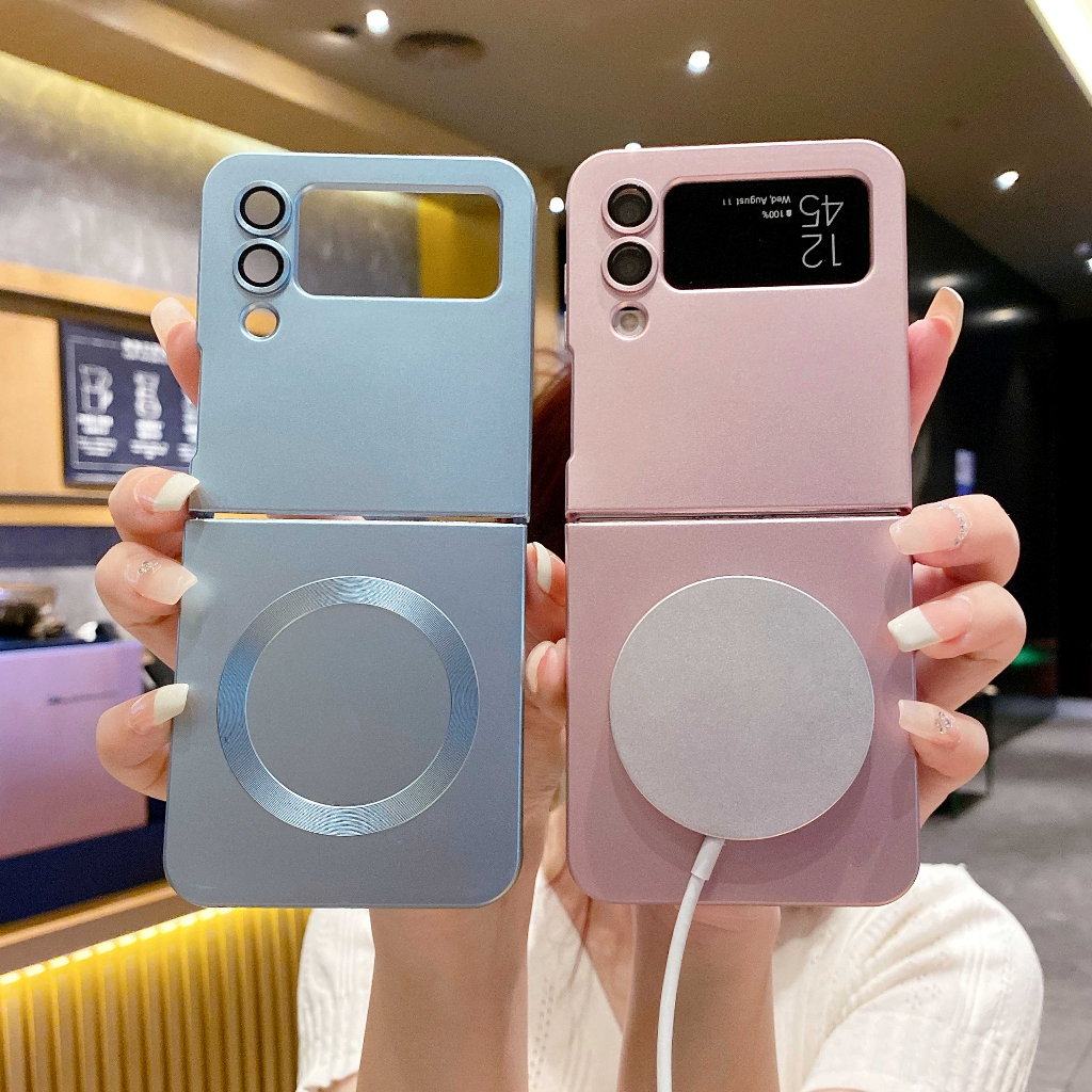 Soft Case Matte Magnetik Support Magsafe Wireless Charging Phone Case Silikon With Ring Lensa Kamera Kompatibel Untuk Samsung Z Flip 3 Z Flip 4