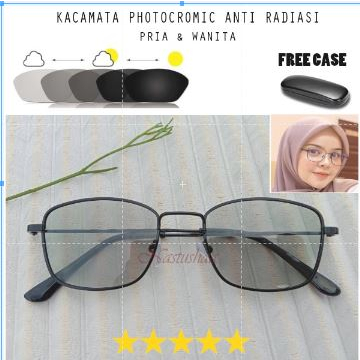 Kacamata Fashion Dewasa Lensa Photocromic Anti Radiasi Bisa Beruabha Warna Diindoor Maupun Outdoor Bentuk Frame Kotak FREECASE