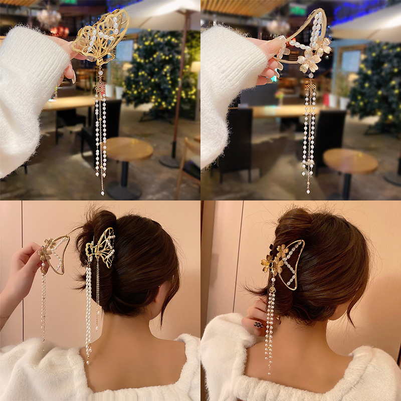 COD Korean Jepit rambut Square Acrylic Hair Claw Clip girl Women Fashion Gold Geometric Hairpin Jepit rambut Pita Mutiara - SG