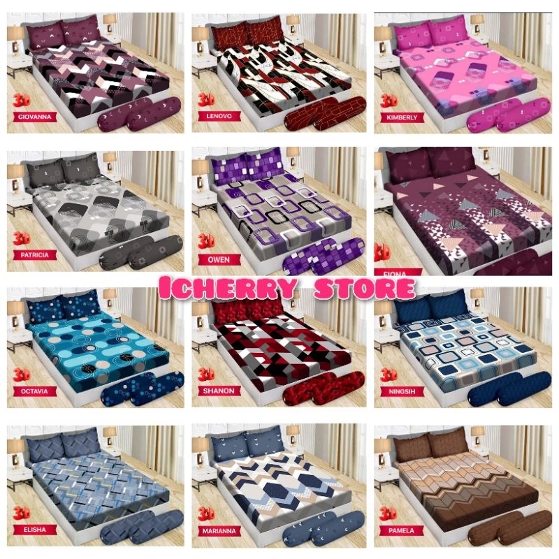 Set 3in1 Sprei Bonita Disperse 3D Bantal 4 B4 King 180x200 Motif Giovanni, Elisha, Lenovo, Fiona, Ki