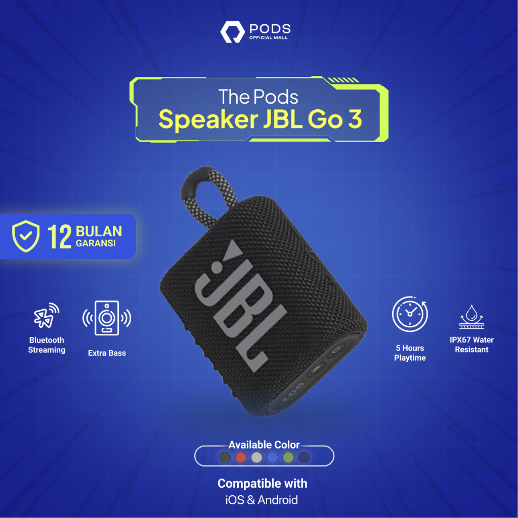 [✅NEW RELEASE] JBL GO 3 Wireless Portable Bluetooth Speaker IP67 Waterproof and Dustproof by Pods indonesia