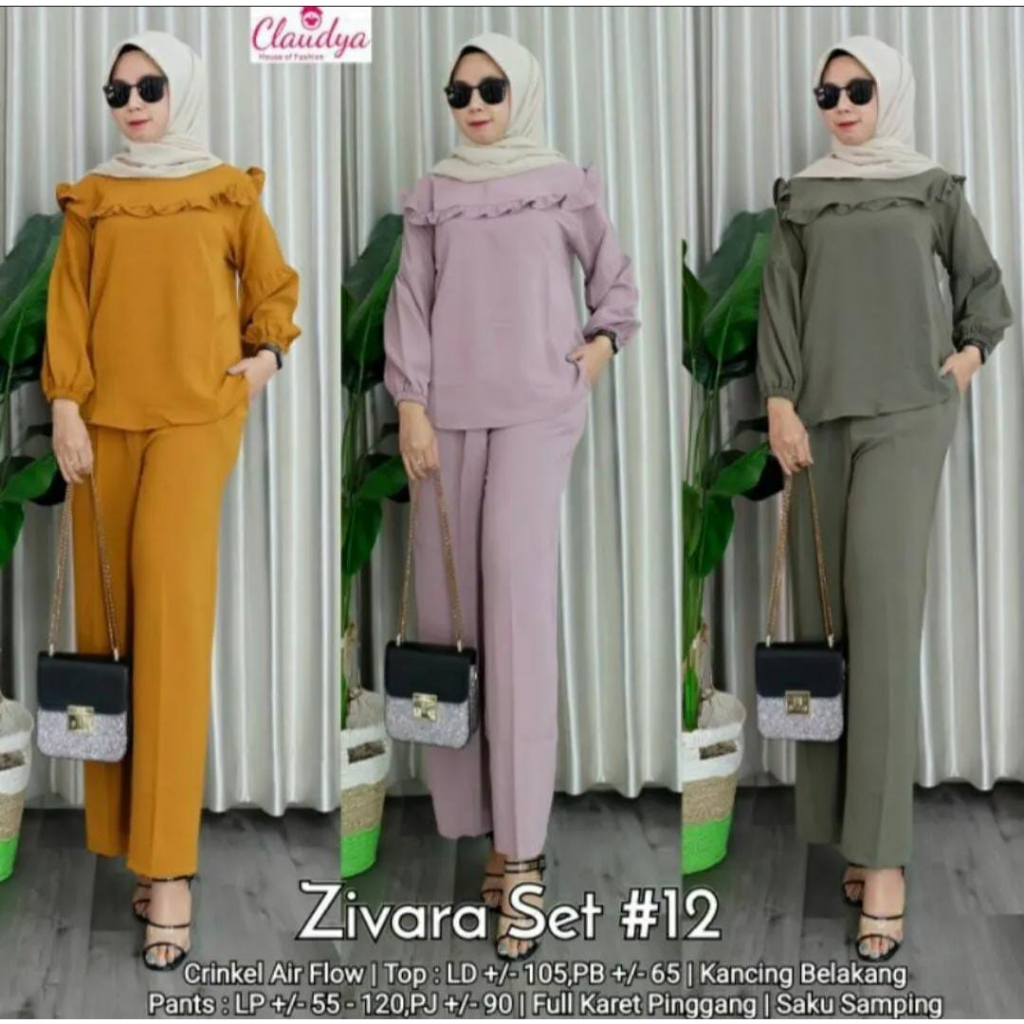 setelan wanita dewasa terbaru zivara set / bahan crinnkle air flow premium terlaris / fashion wanita modern / stlye muslimah tekeren lengan balon panjang