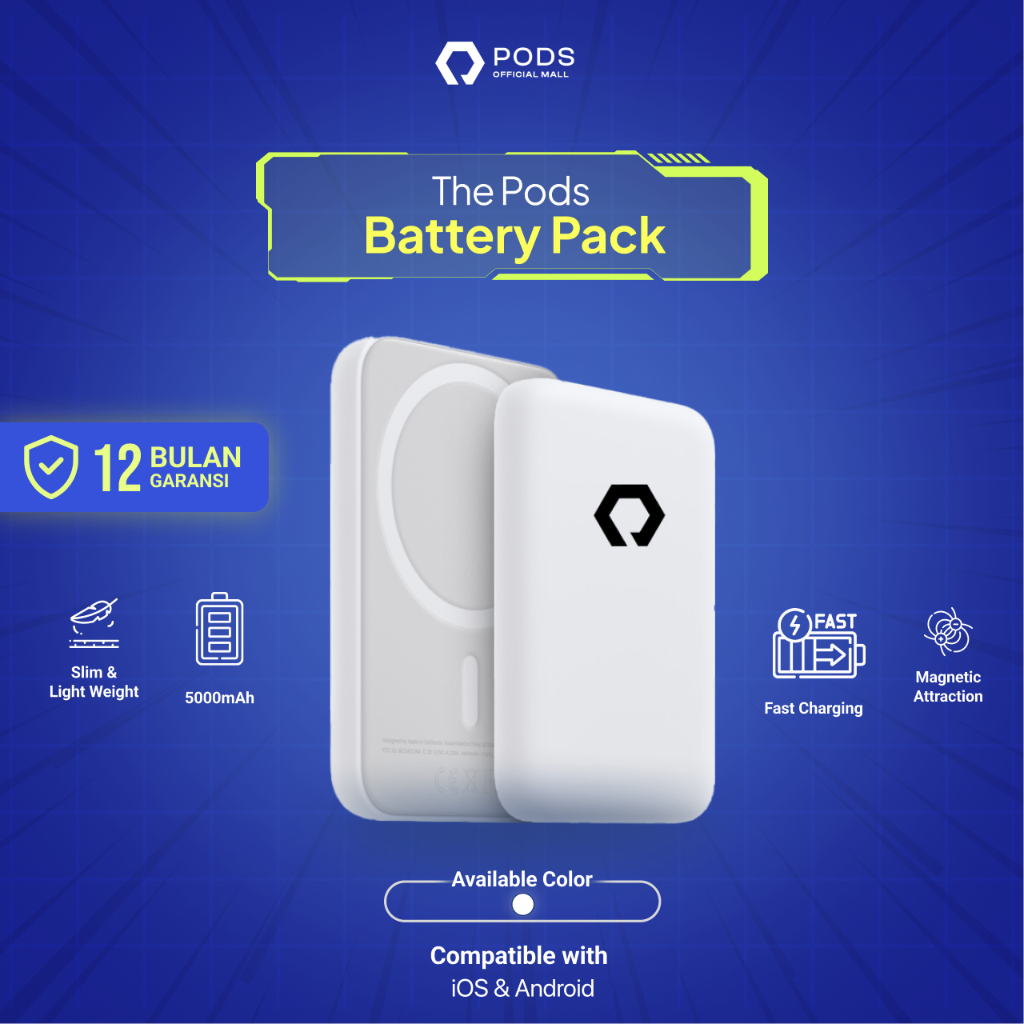 Power Battery Pack Wireless Charger - Powerbank Wireless Fast Charging Garansi Resmi - by PodsIndonesia
