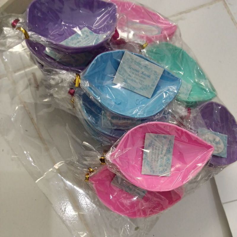 (A127) mangkok mini souvenir / mangkok sambal masker / mangkok daun kemasan plastik + kartu ucapan