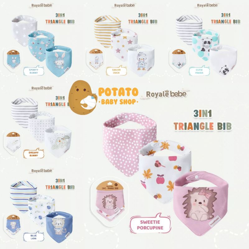 Royale Bebe 3in1 Triangle Bib - Bib Set 3
