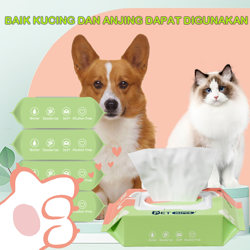 PET DIARY Tisu Basah Hewan Anjing Kucing Grooming Hewan Murah Handuk 80Pcs/Bungkus