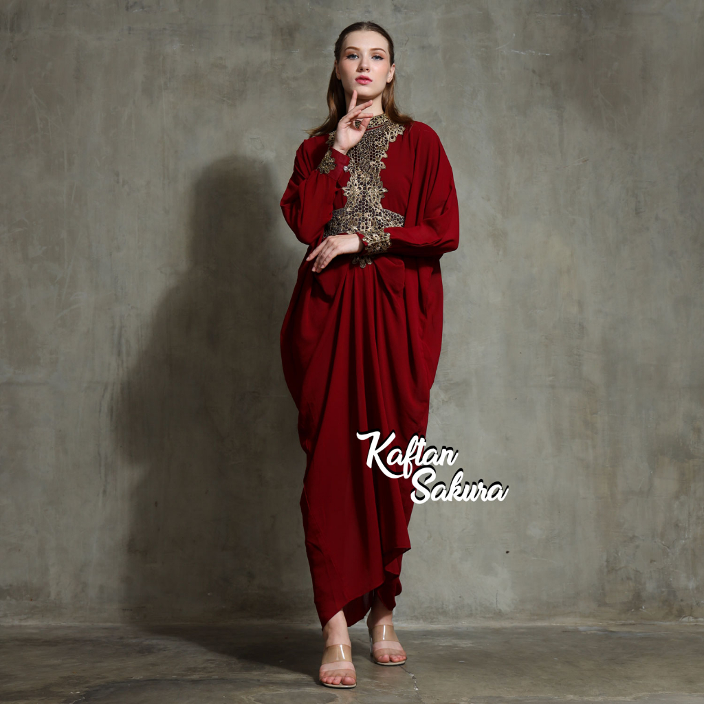 Gamis Muslim Anggrek Bordir bahan Sifon Warna Merah Maroon