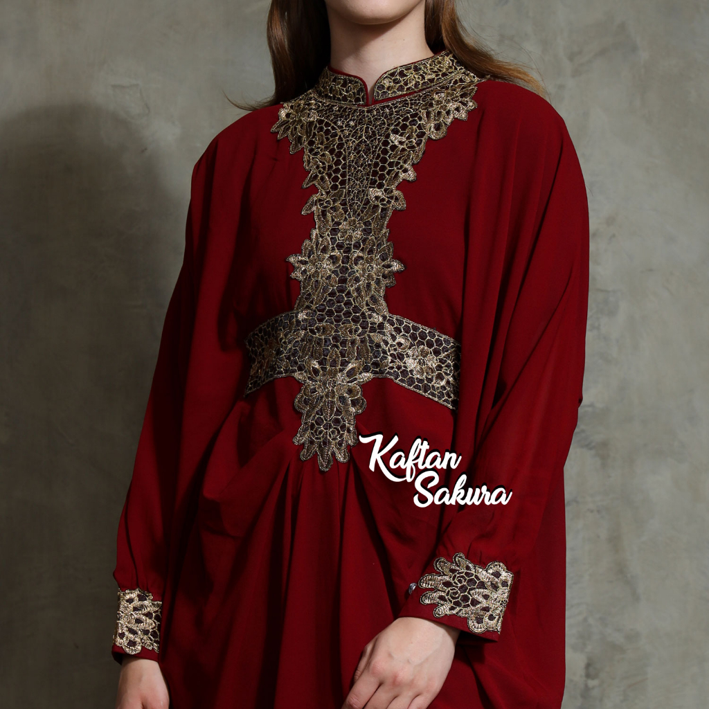 Gamis Muslim Anggrek Bordir bahan Sifon Warna Merah Maroon