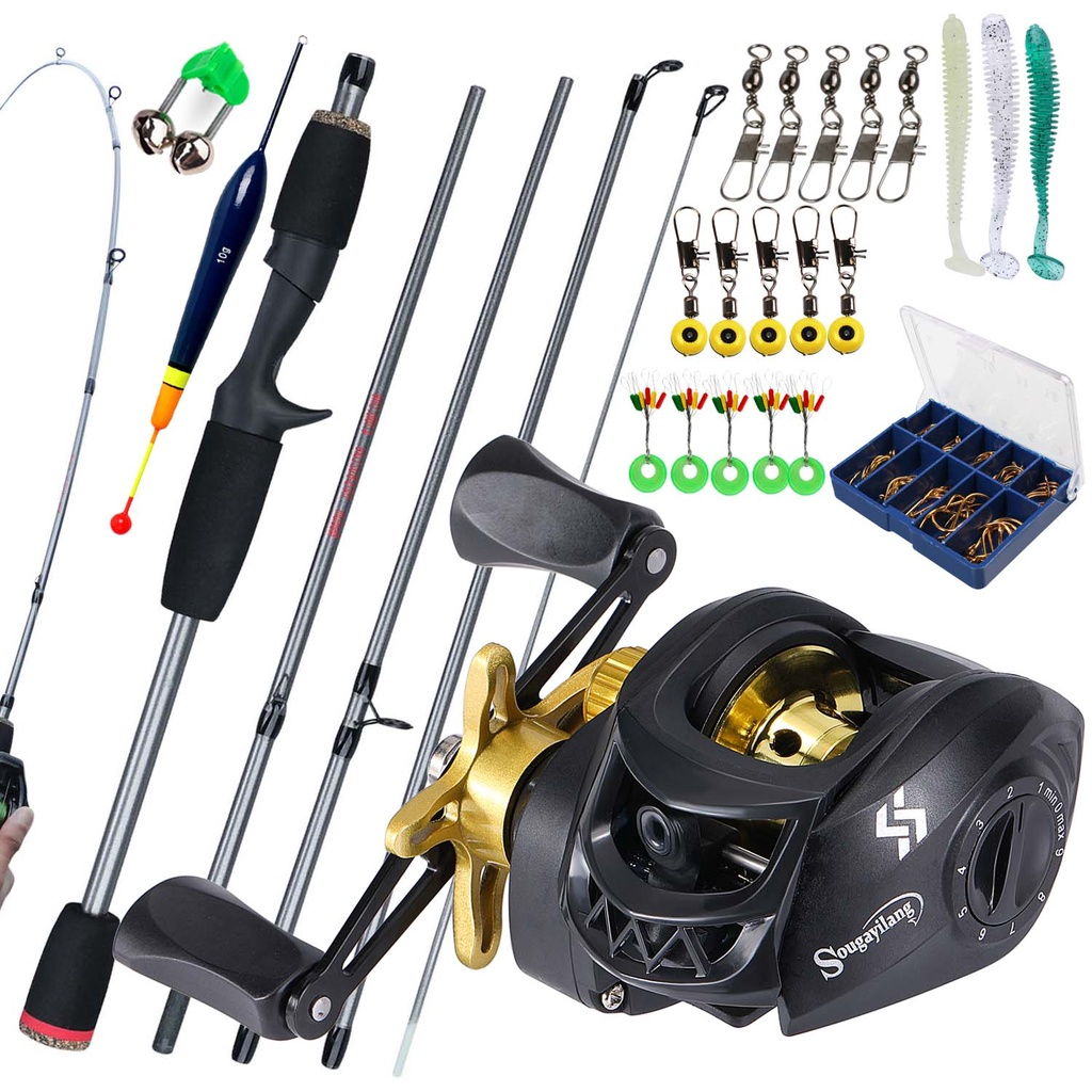 Joran dan Reel 1.8M 5 Bagian Casting Fishing Rod 7.2:1 Rasio Gear Rem Magnetik Baitcasting Reel Memancing Baris Lure Combo Set