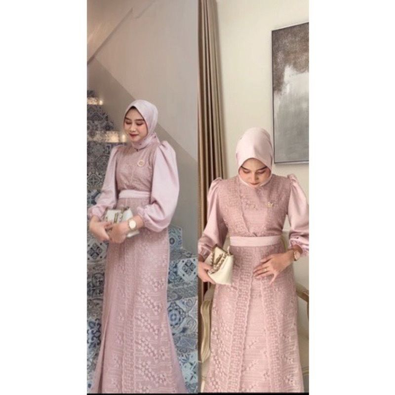 Produk Baru Malika Gamis Brukat Gamis Brukat Mewah Kekinian Seragam Kondangan Fashion Muslim Ukuran S-M, L, XL, XXL