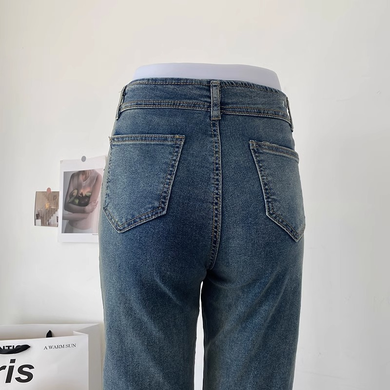 Jeans wanita model baru korea musim hujan flared jeans high waist slim fit slim fit raw edge