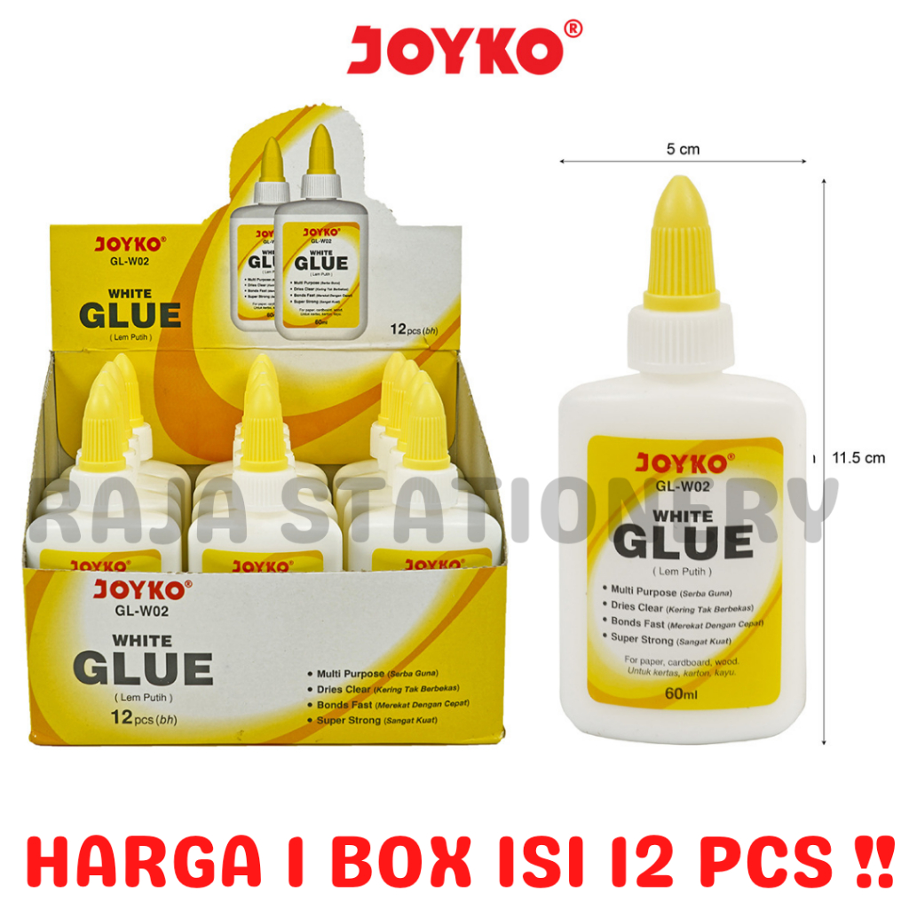 

JOYKO WHITE GLUE 60ML LEM CAIR JOYKO PUTIH PRAKARYA ANAK SEKOLAH GL-W02 LUSIN [12PCS]