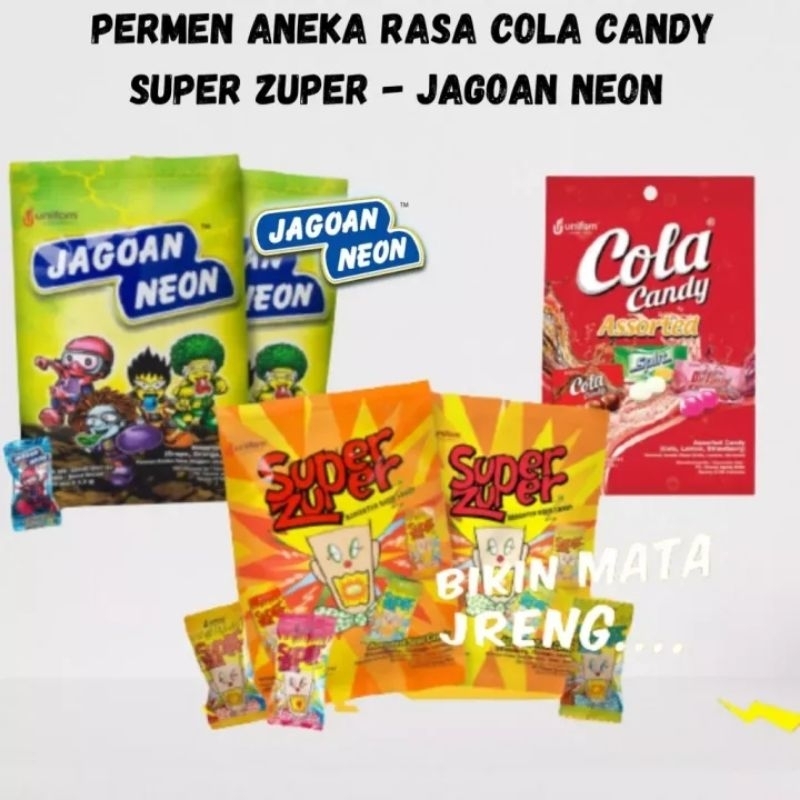 

Permen Jagoan Neon Super Zuper Cola Assorted 1Pak isi 50pcs