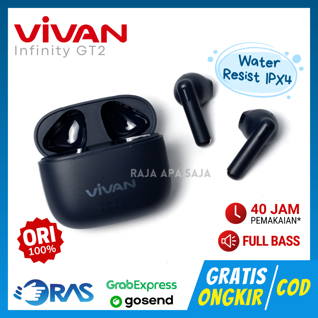 Headset Bluetooth TWS Earbuds Earphone Wireless Full Bass Stereo Handsfree Sport Olahraga Vivan Infi