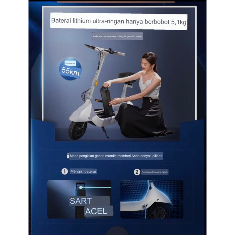 okai sepeda motor listrik mini lipat skuter kampus baterai lithium skuter mobil baterai lumba-lumba kecil