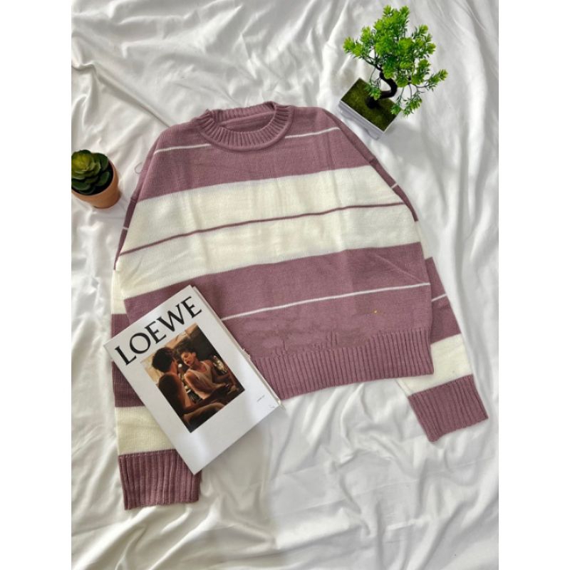 Yuji blouse sweater crop motif stripe