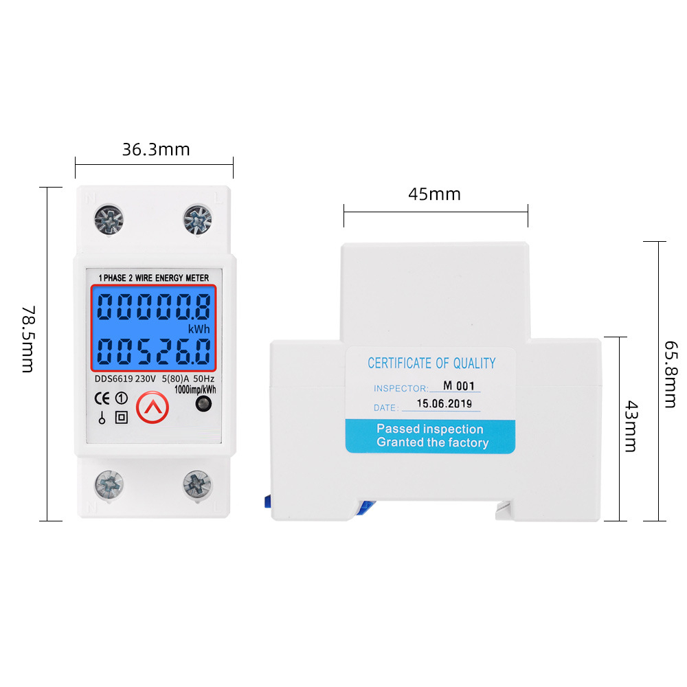 Meteran Listrik Digital Din Rail kWh Meter Single Phase 230V - DDS6619 - White