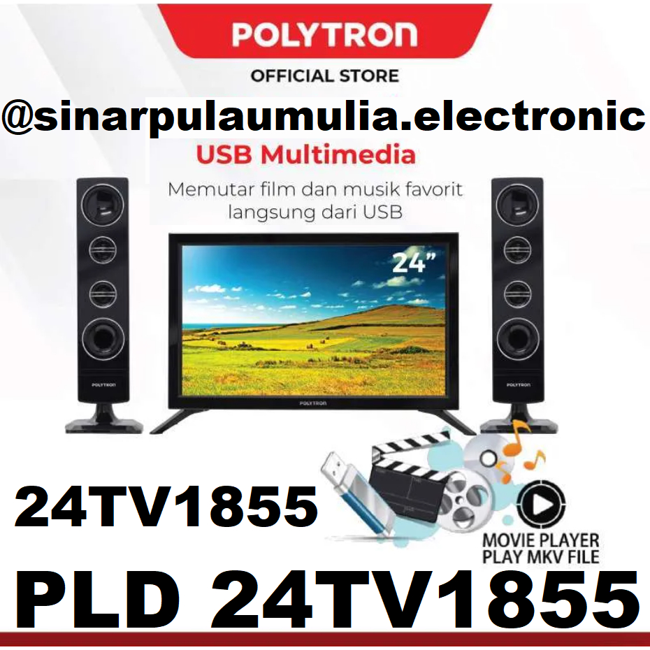 Polytron LED TV 24 Inch Tower Digital - PLD 24TV1855 / PLD24TV1855 / PLD 24 TV 1855 /  PLD 24TV 1855