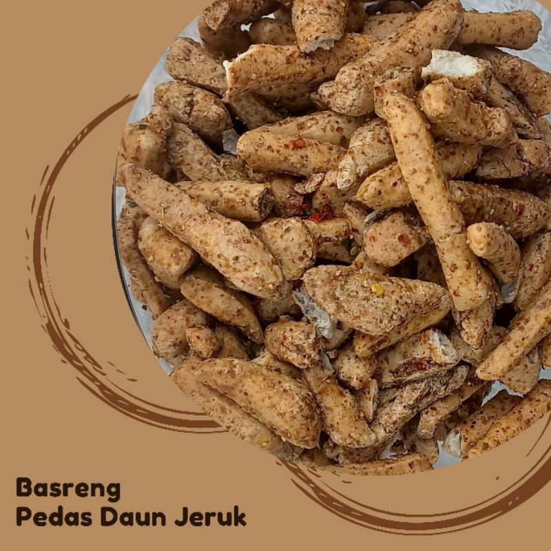 

Basreng pedas daun jeruk Kemasan standing pouch (100gr)