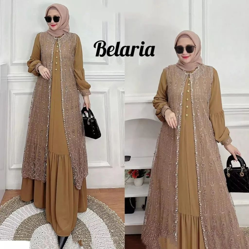 Baju Brukat Mewah Wanita Kekinian 2023 Belaria Dress Gamis Mewah Kondangan Bahan Ceruty Aplikasi Mutiara Gamis Muslim Wanita Ceruty Mix Brukat Terbaru Lebaran 2023