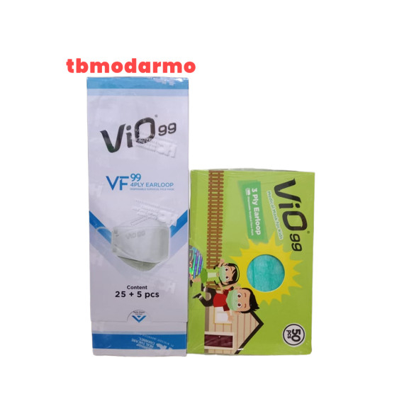 Banded Masker Vio VF99 4Ply Earloop Dewasa White 25+5S+Vio Kids 50s