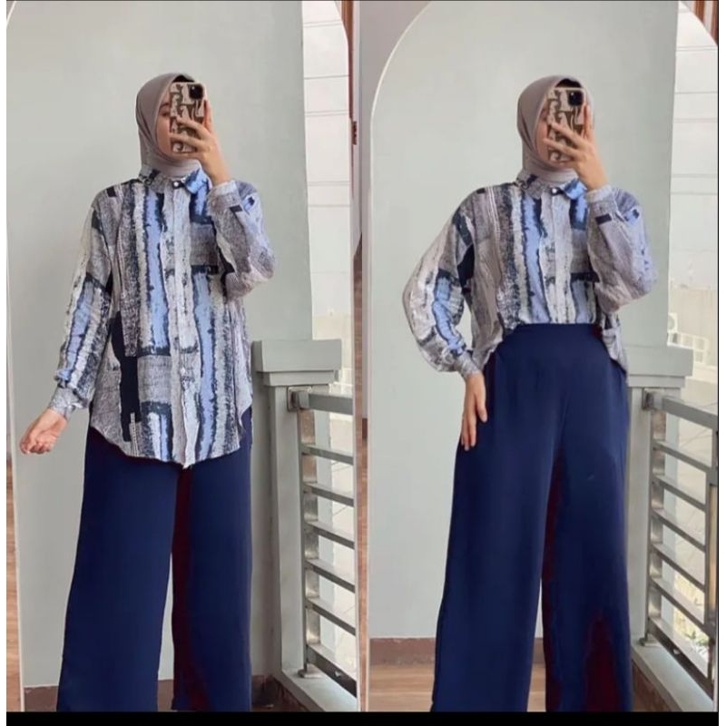 Viral!!!Stelan Kemeja Wanita Rayon Premium Terbaru/OneSet Rayon Motif Viral