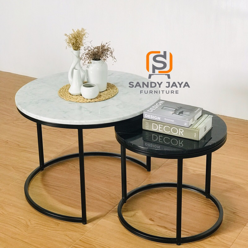meja tamu marmer hitam dan putih, meja tamu tingkat marmer