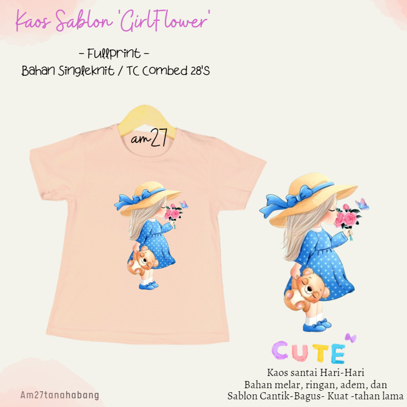 Baju Anak Cewek 3 bulan-10 tahun FlowerGirl- Kaos003sablon