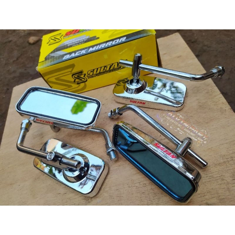 Spion kotak model daytona sultan part chrome kaca bening & biru drat 14 an