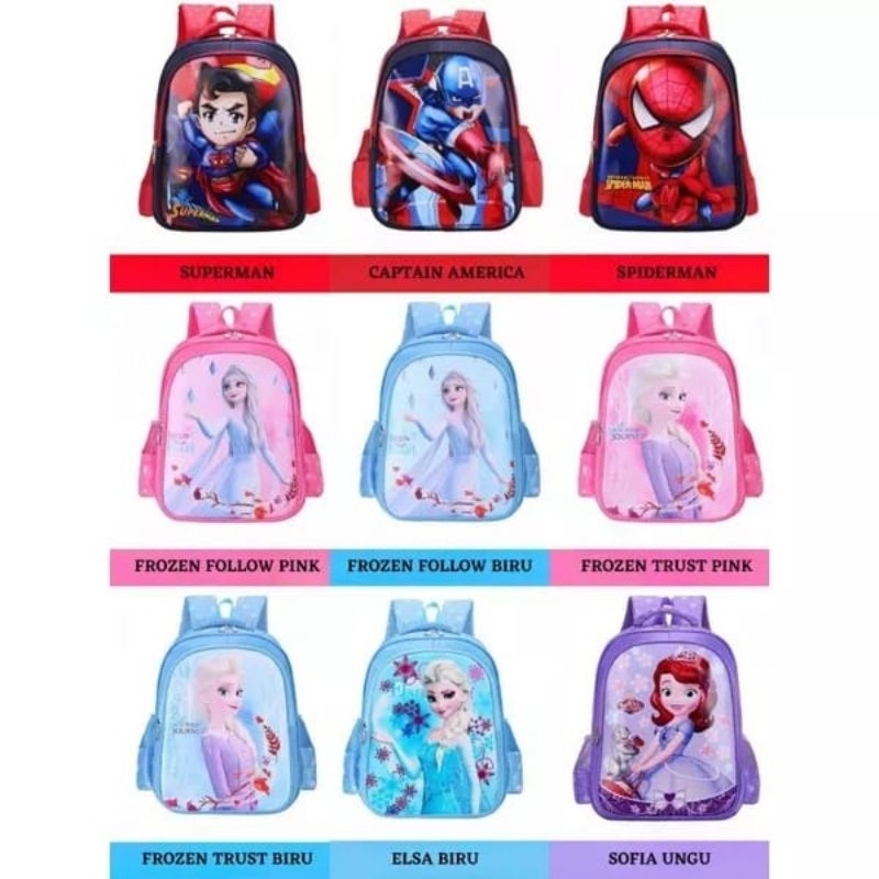 Tas Ransel Sekolah anak TK/SD Karakter Cewek/Cowok Tas Sekolah Import