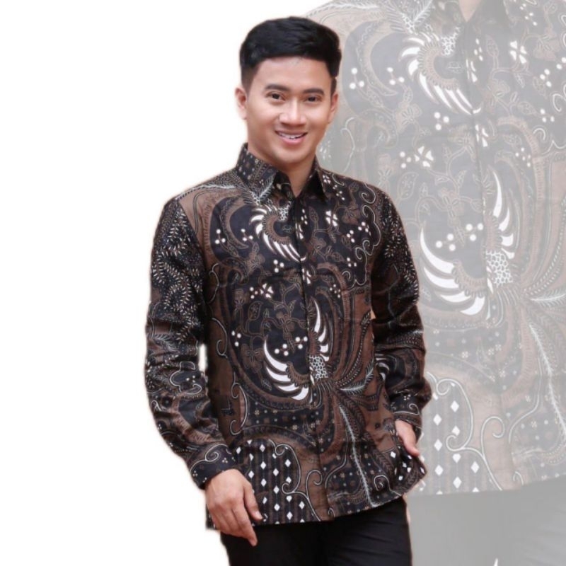 BSWART Batik HRB026 Kenongo Hem Pendek Padi Pekalongan M L XL Batik Pria MURAH Modern Grosir