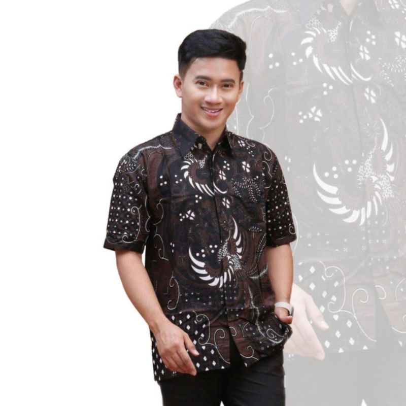 BSWART Batik HRB026 Kenongo Hem Pendek Padi Pekalongan M L XL Batik Pria MURAH Modern Grosir