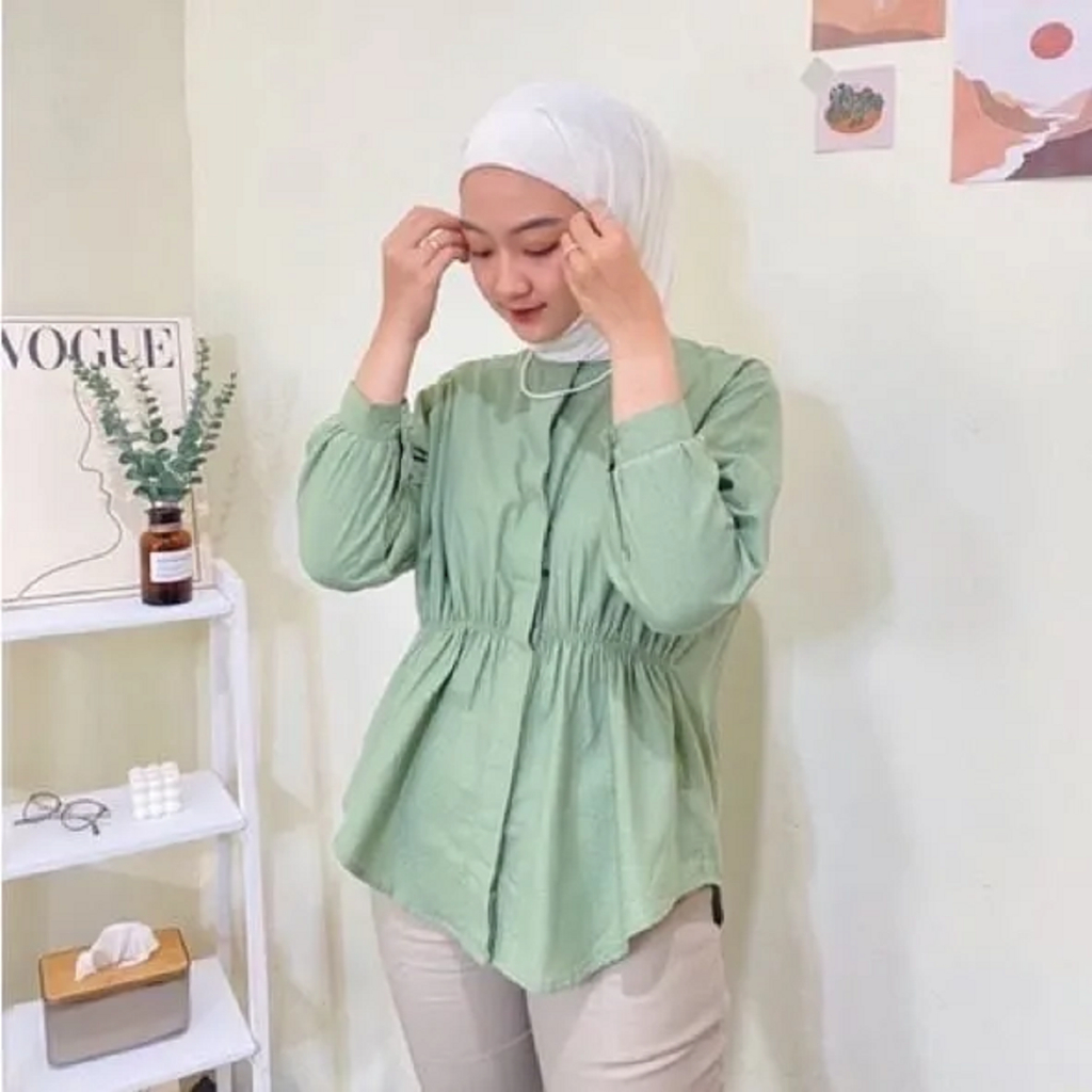 Kemeja Oversize Wanita - Kemeja Model Kerut Bahan Linen Premium - Atasan Blous Alya